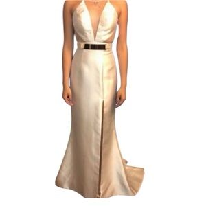 NWT Terani Couture Size 4 Ivory Sleeveless Sheer Mesh Leg Slit Gown Bridal